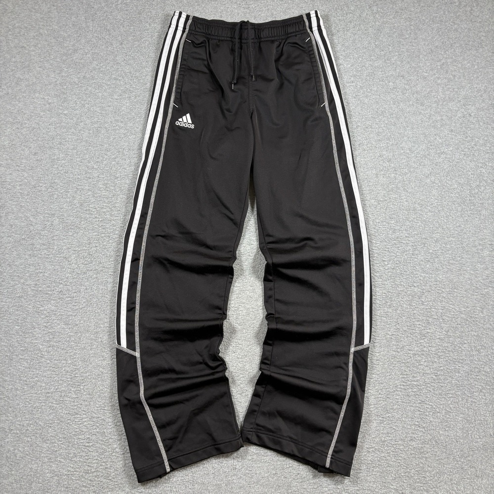 Adidas Striped Track Pants Mens S Black Contrast Stitch Ankle Zip Y2K Baggy